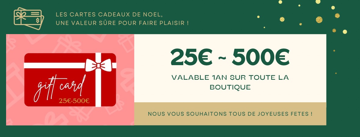 Cartes cadeaux de Noël 25€ à 500€